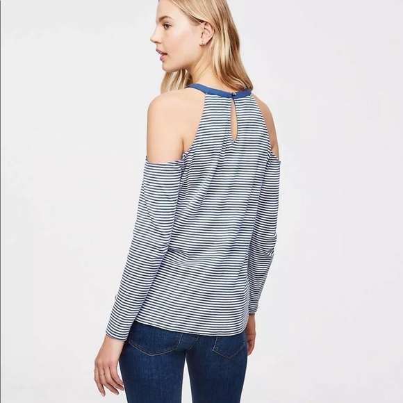 Loft Striped Cold Shoulder Long Sleeve Tee Size S - Picture 2 of 3
